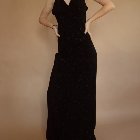 90s Starburst Glitter Halter Evening Gown - Picture 11 of 16